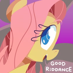 Size: 1512x1512 | Tagged: safe, artist:docwario, imported from derpibooru, fluttershy, pegasus, pony, female, out of character, smiling, solo, speech bubble, text