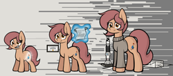 Size: 3000x1319 | Tagged: safe, artist:aaathebap, imported from derpibooru, oc, oc only, oc:neutrino, pony, age progression, braces, cutie mark, female, filly, foal, mare, smiling, spaceship