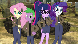 Size: 3410x1920 | Tagged: safe, artist:edy_january, edit, imported from derpibooru, vector edit, fluttershy, rarity, sci-twi, spike, twilight sparkle, human, equestria girls, equestria girls series, clothes, girls und panzer, jacket, m4 sherman, m4a3e8, marine, marines, military, military uniform, older, older spike, saunders, sherman girls, tank (vehicle), uniform, usmc, vector, world of tanks, world of tanks blitz, wotblitz