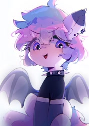 Size: 971x1368 | Tagged: safe, artist:lexiedraw, imported from derpibooru, oc, oc only, bat pony, pony, bat wings, choker, clothes, ear piercing, piercing, simple background, smiling, socks, spiked choker, white background, wings