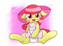 Size: 1024x736 | Tagged: safe, artist:up_p_ab, imported from derpibooru, apple bloom, earth pony, pony, apron, blushing, clothes, embarrassed, female, filly, foal, looking at you, panties, spread legs, spreading, underwear