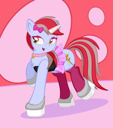 Size: 1920x2160 | Tagged: safe, artist:alexdti, imported from derpibooru, oc, oc:cinnamon lightning, pony, unicorn, chest fluff, clothes, crossdressing, eyeshadow, femboy, high heels, makeup, male, shoes, skirt, solo, stallion