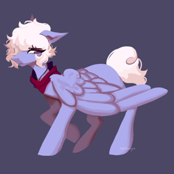 Size: 2040x2040 | Tagged: safe, artist:neonbugzz, imported from derpibooru, oc, oc only, oc:asra, pegasus, pony, full body, high res, hooves, looking away, pegasus oc, raised hoof, signature, simple background, solo, tail, wings