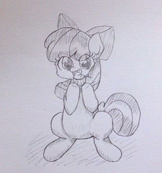 Size: 602x640 | Tagged: safe, artist:up_p_ab, imported from derpibooru, apple bloom, earth pony, pony, cupcake, eating, female, filly, foal, food, sitting, sketch, solo, traditional art