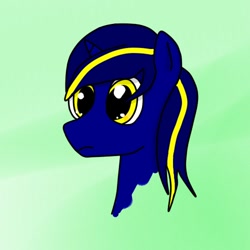 Size: 500x500 | Tagged: artist needed, source needed, safe, imported from derpibooru, oc, oc only, oc:vajr, pony, unicorn, bust, gift art, green background, portrait, present, simple background, solo