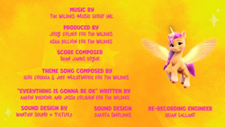 Size: 1600x900 | Tagged: safe, imported from derpibooru, screencap, sunny starscout, alicorn, pony, spoiler:my little pony: make your mark, end credits, g5, mane stripe sunny, my little pony: make your mark, my little pony: make your mark chapter 1, needs more jpeg, princess sunny starscout, race swap, solo, sunnycorn