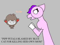 Size: 960x720 | Tagged: source needed, safe, artist:wonderwolf51, imported from derpibooru, pipp petals, pegasus, pony, angry, crossover, dialogue, g5, gray background, pippamena, reading, simple background