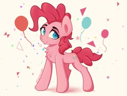 Size: 4000x3000 | Tagged: safe, artist:stravy_vox, imported from derpibooru, pinkie pie, earth pony, pony, chest fluff, female, looking at you, mare, simple background, smiling, smiling at you, solo