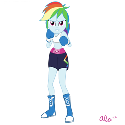 Size: 894x894 | Tagged: safe, artist:alamarus, imported from derpibooru, rainbow dash, equestria girls, boxing, boxing gloves, clothes, female, looking at you, sports, sports bra