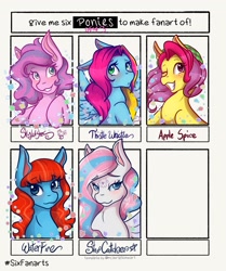 Size: 1715x2048 | Tagged: safe, artist:mscolorsplash, imported from derpibooru, apple spice, skywishes, star catcher, thistle whistle, waterfire, earth pony, pegasus, pony, six fanarts, female, g3, grin, mare, smiling, wip