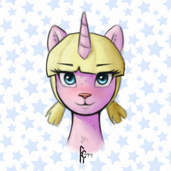 Size: 1510x1510 | Tagged: safe, artist:rcooper, imported from derpibooru, oc, cat, cat pony, original species, unicorn, :3, blue eyes, simple background, solo