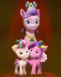 Size: 4350x5500 | Tagged: safe, imported from derpibooru, pipp petals, queen haven, zipp storm, pegasus, pony, spoiler:my little pony: make your mark, adorapipp, adorazipp, crown, cute, daaaaaaaaaaaw, female, filly, filly pipp petals, filly zipp storm, flower, flower in hair, foal, g5, grin, jewelry, mare, mother and child, mother and daughter, my little pony: make your mark, painting, regalia, royal sisters (g5), siblings, sisters, smiling, trio, trio female, younger