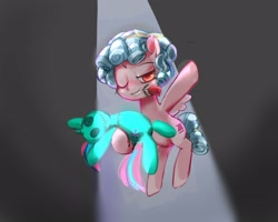 Size: 2500x2000 | Tagged: safe, artist:plasma fall, imported from derpibooru, cozy glow, pegasus, pony, dancing, female, filly, flower, flower in mouth, foal, plushie, rose, rose in mouth, solo