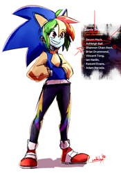 Size: 2316x3300 | Tagged: safe, artist:manic-the-lad, imported from derpibooru, rainbow dash, human, equestria girls, a dash of everything, ashleigh ball, clothes, cosplay, costume, hoodie, sonic the hedgehog, sonic the hedgehog (series), voice actor joke
