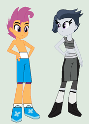 Size: 384x529 | Tagged: safe, artist:matthewjabeznazarioa, imported from derpibooru, rumble, scootaloo, human, equestria girls, base used, crossover, equestria girls-ified, equestria guys, exeron fighters, female, male, martial arts kids, martial arts kids outfits, rule 63, scooteroll, tumble