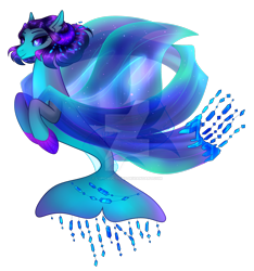 Size: 1920x2055 | Tagged: safe, artist:cupidauctions, imported from derpibooru, oc, oc only, merpony, seapony (g4), adoptable, colored pupils, deviantart watermark, female, fin wings, fins, fish tail, flowing mane, flowing tail, jewelry, obtrusive watermark, purple eyes, purple mane, simple background, smiling, solo, tail, transparent background, watermark, wings