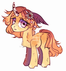 Size: 1280x1388 | Tagged: safe, artist:strangle12, imported from derpibooru, oc, oc only, pony, unicorn, chest fluff, ear fluff, female, flower, flower in hair, mare, simple background, solo, white background