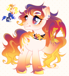 Size: 1266x1396 | Tagged: safe, artist:whohwo, imported from derpibooru, daybreaker, princess luna, alicorn, pony, base used, ear piercing, eyelashes, female, fusion, hoof shoes, looking back, makeup, male, mane of fire, mare, peytral, piercing, simple background, stallion, unshorn fetlocks, white background