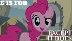 Size: 1280x720 | Tagged: safe, edit, edited screencap, editor:quoterific, imported from derpibooru, screencap, pinkie pie, earth pony, pony, the lost treasure of griffonstone, alphabet, female, looking at you, mare, solo, talking