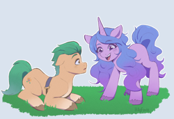 Size: 2000x1368 | Tagged: safe, artist:agfavio, imported from derpibooru, hitch trailblazer, izzy moonbow, earth pony, pony, unicorn, blushing, cute, duo, female, g5, male, mare, my little pony: tell your tale, stallion