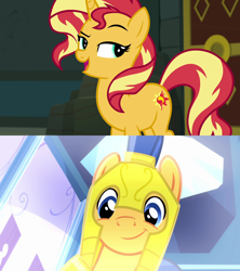 Size: 1920x2160 | Tagged: safe, edit, edited screencap, imported from derpibooru, screencap, flash sentry, sunset shimmer, pegasus, pony, unicorn, equestria girls, equestria girls (movie), equestria girls series, forgotten friendship, armor, female, flashimmer, male, royal guard armor, shipping, shipping domino, smiling, straight