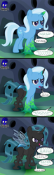 Size: 3840x12462 | Tagged: safe, artist:damlanil, imported from derpibooru, trixie, changeling, pony, unicorn, absurd resolution, changeling hive, changeling slime, changelingified, comic, commission, female, hive, horn, implied chrysalis, link in description, magic, magic aura, mare, mind control, offscreen character, shiny mane, show accurate, solo, species swap, speech bubble, story in the source, text, transformation, transformation sequence, vector, wings