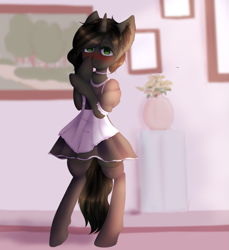 Size: 991x1080 | Tagged: safe, artist:kizzki, imported from derpibooru, oc, oc only, oc:braunly, semi-anthro, unicorn, bipedal, clothes, commission, maid, rule 63, solo, ych result