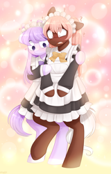 Size: 768x1200 | Tagged: safe, artist:higgly-chan, imported from derpibooru, oc, oc only, earth pony, pony, bipedal, blushing, clothes, earth pony oc, female, komi can't communicate, komi-san, maid, maid headdress, question mark