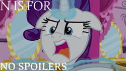 Size: 1280x720 | Tagged: safe, edit, edited screencap, editor:quoterific, imported from derpibooru, screencap, rarity, pony, unicorn, season 6, the saddle row review, alphabet, female, floppy ears, magic, mare, meme origin, newspaper, no spoilers, solo, telekinesis, yelling