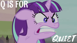 Size: 1280x720 | Tagged: safe, edit, edited screencap, editor:quoterific, imported from derpibooru, screencap, starlight glimmer, pony, unicorn, season 5, the cutie map, alphabet, angry, female, gritted teeth, mare, quiet, ragelight glimmer, s5 starlight, solo, teeth, vein, yelling