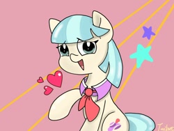 Size: 800x600 | Tagged: safe, artist:twiliset, imported from derpibooru, coco pommel, earth pony, pony, happy, heart, light, looking at you, simple background, smiling, smiling at you, stars