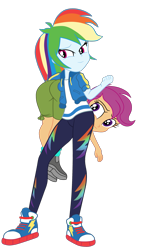 Size: 1675x2738 | Tagged: safe, artist:gmaplay, imported from derpibooru, rainbow dash, scootaloo, human, equestria girls, ass, butt, carrying, duo, duo female, female, scootabutt, simple background, the ass was fat, transparent background