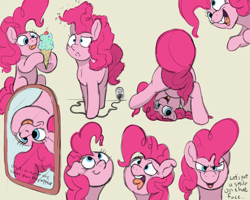 Size: 3748x2996 | Tagged: safe, artist:doodledonutart, imported from derpibooru, pinkie pie, earth pony, pony, :<, butt, cherry, cute, derp, diapinkes, electricity, floppy ears, food, ice cream, in which pinkie pie forgets how to gravity, looking at you, mirror, movie reference, multeity, open mouth, open smile, pinkie being pinkie, pinkie physics, plot, plugged, ponk, silly, silly pony, smiling, strategically covered, the dark knight, the fourth wall cannot save you, the joker, tongue out, too much pink energy is dangerous, upside down