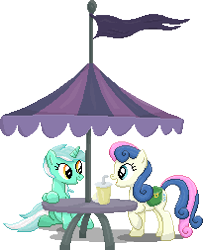 Size: 205x253 | Tagged: safe, artist:rockingscorpion, imported from derpibooru, bon bon, lyra heartstrings, sweetie drops, earth pony, pony, unicorn, duo, female, mare, pixel art, simple background, transparent background