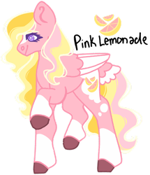 Size: 1280x1488 | Tagged: safe, artist:pixiesimm, imported from derpibooru, oc, oc:pink lemonade, pegasus, pony, blaze (coat marking), coat markings, colored wings, facial markings, multicolored mane, multicolored wings, pink coat, pink mane, purple eyes, raised hoof, simple background, socks (coat markings), solo, spots, tall, transparent background, unshorn fetlocks, wavy mane, wings, yellow mane