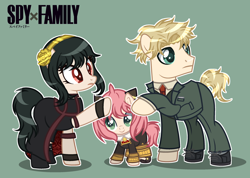 Size: 2780x1983 | Tagged: safe, artist:starzypowerz, imported from derpibooru, earth pony, pony, anime, anya forger, female, loid forger, male, mare, ponified, spy x family, stallion, trio, yor forger