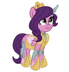 Size: 768x799 | Tagged: safe, artist:sjart117, imported from derpibooru, pipp petals, pegasus, pony, armor, ask the mane 11, cyberpunk, female, g5, knight, mare, permission given, princess, royalty, simple background, solo, transparent background