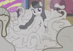 Size: 2969x2094 | Tagged: safe, alternate version, artist:badumsquish, derpibooru exclusive, imported from derpibooru, octavia melody, earth pony, goo, goo pony, original species, pony, against glass, color change, couch, crack, door, dreamworks face, female, glass, looking at you, meltavia, melting, meta, puddle, screen, shapeshifter, shapeshifting, smiling, smirk, solo, species swap, tentacles, the fourth wall cannot save you, vinyl and octavia's home