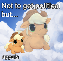 Size: 2041x1972 | Tagged: safe, artist:whiskeypanda, imported from derpibooru, applejack, earth pony, pony, adorawat, apple, appul, cloud, cloudy, cute, dilated pupils, drawthread, female, hat, mare, meme, ponified animal photo, ponified meme, request, requested art, text, that pony sure does love apples, wat