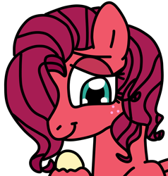 Size: 950x1000 | Tagged: safe, artist:jadeharmony, imported from derpibooru, oc, oc only, oc:maraschino ambrosia apple, pegasus, pony, bust, female, freckles, gift art, hair over one eye, mare, offspring, parent:big macintosh, parent:fluttershy, parents:fluttermac, simple background, smiling, solo, transparent background