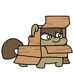 Size: 720x720 | Tagged: safe, artist:fluttershank, imported from derpibooru, oc, oc only, oc:cardboard fortress, earth pony, pony, cardboard box, crazy eyes, simple background, squatpony, transparent background