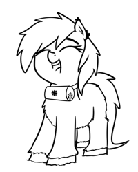 Size: 649x812 | Tagged: safe, artist:neuro, imported from derpibooru, oc, oc only, earth pony, pony, black and white, eyes closed, female, fluffy, grayscale, lineart, mare, micro, monochrome, open mouth, open smile, simple background, smiling, solo, tiny, tiny ponies, white background, yakutian horse