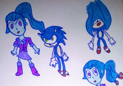 Size: 1280x895 | Tagged: safe, artist:dex stewart, imported from derpibooru, sonata dusk, human, equestria girls, hair vore, sonic the hedgehog, sonic the hedgehog (series), traditional art, vore