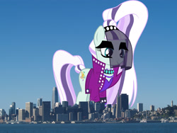 Size: 3200x2400 | Tagged: safe, artist:jhayarr23, artist:thegiantponyfan, imported from derpibooru, coloratura, earth pony, pony, bracelet, california, clothes, countess coloratura, female, giant pony, giant/macro earth pony, giantess, high res, highrise ponies, irl, jacket, jewelry, macro, mare, mega giant, photo, ponies in real life, san francisco, smiling, solo, veil