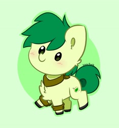 Size: 3320x3552 | Tagged: safe, artist:kittyrosie, imported from derpibooru, oc, oc only, earth pony, pony, cheek fluff, chest fluff, chibi, cute, earth pony oc, green background, ocbetes, simple background, solo