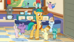 Size: 1920x1080 | Tagged: safe, edit, edited screencap, imported from derpibooru, screencap, hitch trailblazer, earth pony, pony, rabbit, raccoon, snail, spoiler:g5, spoiler:my little pony: tell your tale, spoiler:tyts01e08, animal, animated, arrested, bunnycorn, caught, foal me once, g5, grand theft auto, group hug, gta v, hug, male, my little pony: tell your tale, pegasnail, raccoonicorn, sad, smiling, stallion, webm