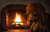 Size: 4096x2592 | Tagged: safe, artist:magfen, imported from derpibooru, oc, oc only, oc:amber dart, pegasus, pony, blanket, cottagecore, fire, fireplace, freckles, sad, solo