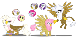 Size: 4371x2137 | Tagged: safe, artist:interstellar-quartz, imported from derpibooru, fluttershy, gilda, pinkie pie, rarity, oc, oc only, hippogriff, hybrid, interspecies offspring, magical lesbian spawn, offspring, parent:fluttershy, parent:gilda, parent:pinkie pie, parents:gildapie, parents:gildashy, parents:gildity, ponygriff, simple background, transparent background