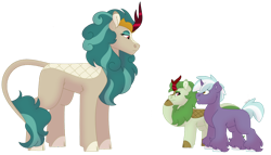 Size: 1280x732 | Tagged: safe, artist:itstechtock, imported from derpibooru, rain shine, oc, oc:emerald grove, oc:gilded leaf, kirin, pony, unicorn, colt, foal, male, simple background, transparent background