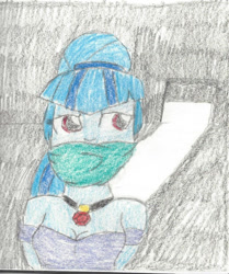 Size: 775x927 | Tagged: safe, artist:bluesplendont, imported from derpibooru, sonata dusk, human, equestria girls, cloth gag, dark, gag, help, help me, looking back, scared, solo, terrified, tied up, traditional art, worried